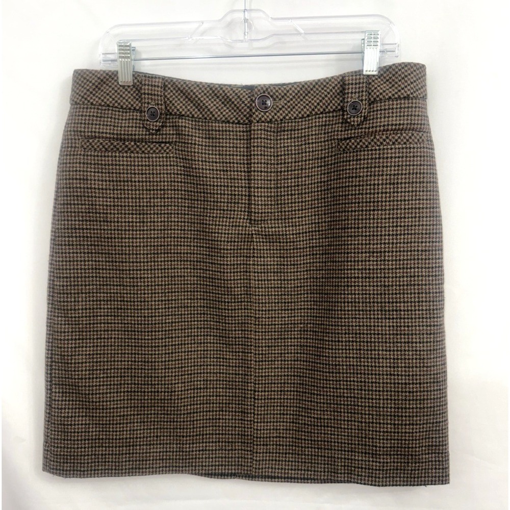 Eddie Bauer Wool Blend Brown Houndstooth Skirt Womens Size 10 Lined